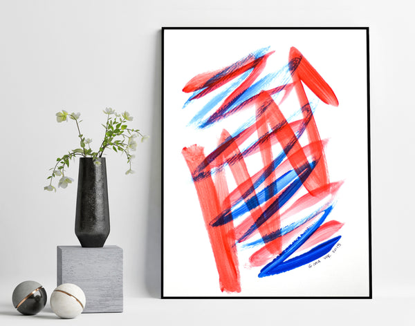 minimalist blue and red painting for sale online