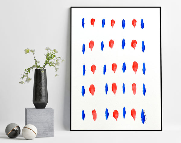minimalist blue and red abstract painting for sale online
