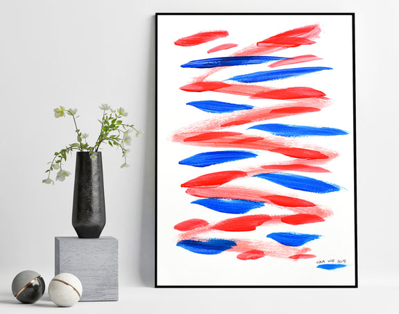original affordable blue and red abstract painting for sale
