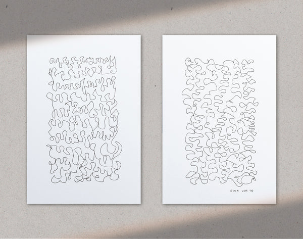 set of two abstract line drawings for sale
