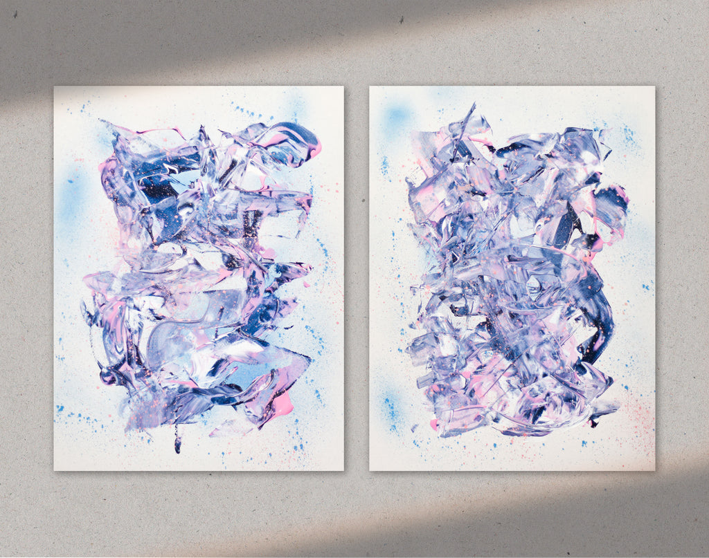 Set of two abstract expressionist paintings