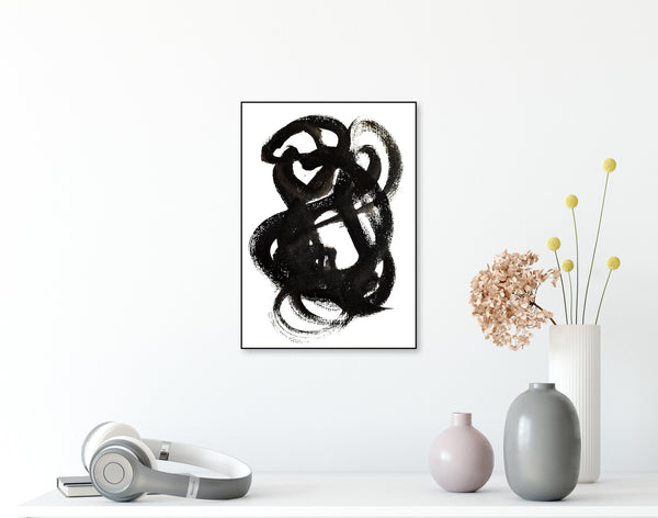 Black abstract ink art on paper for sale